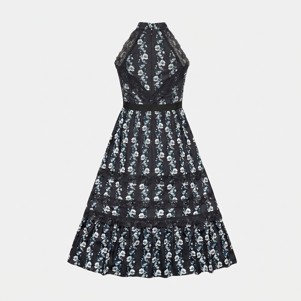 Super Flea Market+Erdem x HM+Black floral lace halter dress+Saffron Vadher1.png